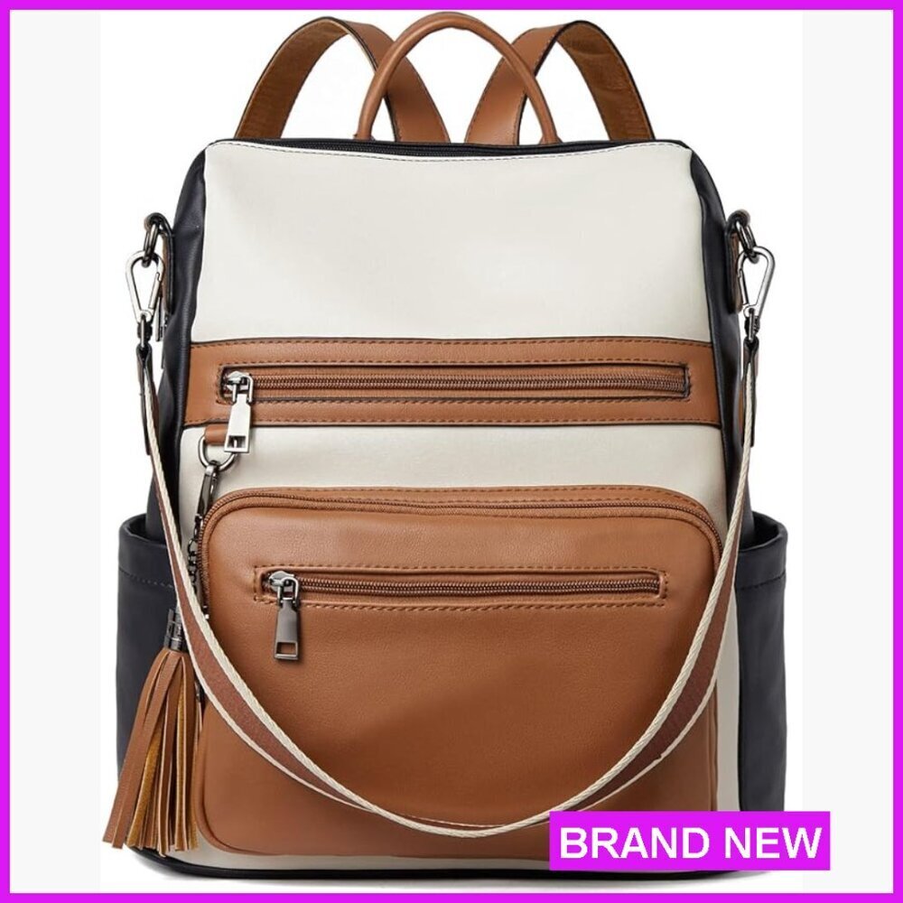 Vegan Leather Travel Backpack Purse Large Capacity College Shoulder Bag Tassel
